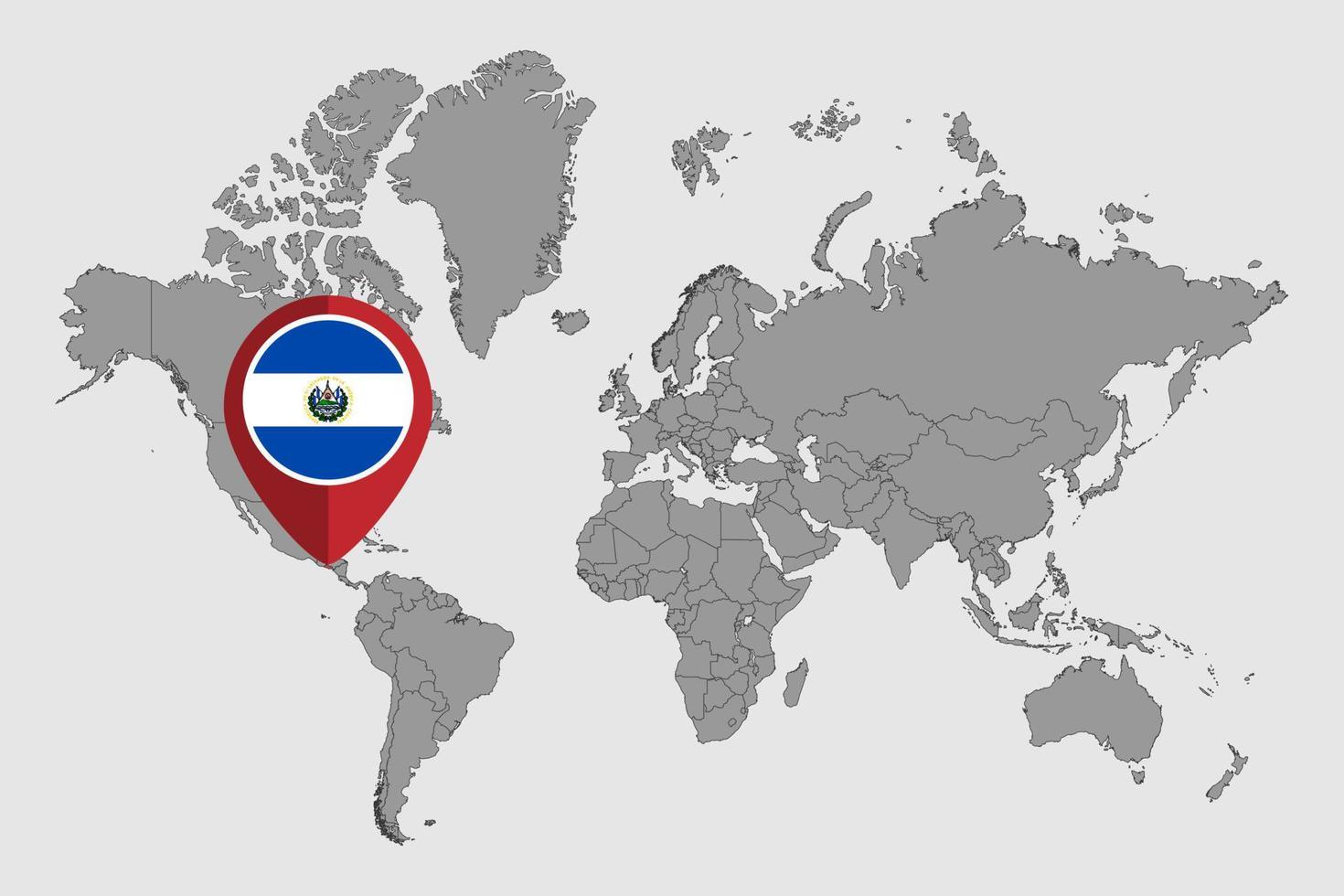 pin mapa con la bandera de salvador en el mapa mundial. ilustración vectorial vector