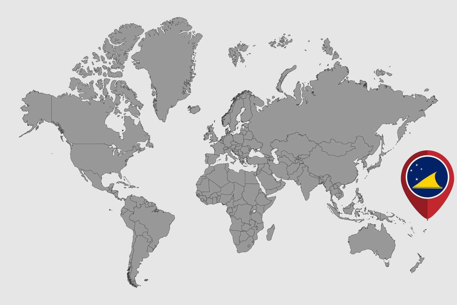 pin mapa con bandera de tokelau en el mapa mundial. ilustración vectorial vector