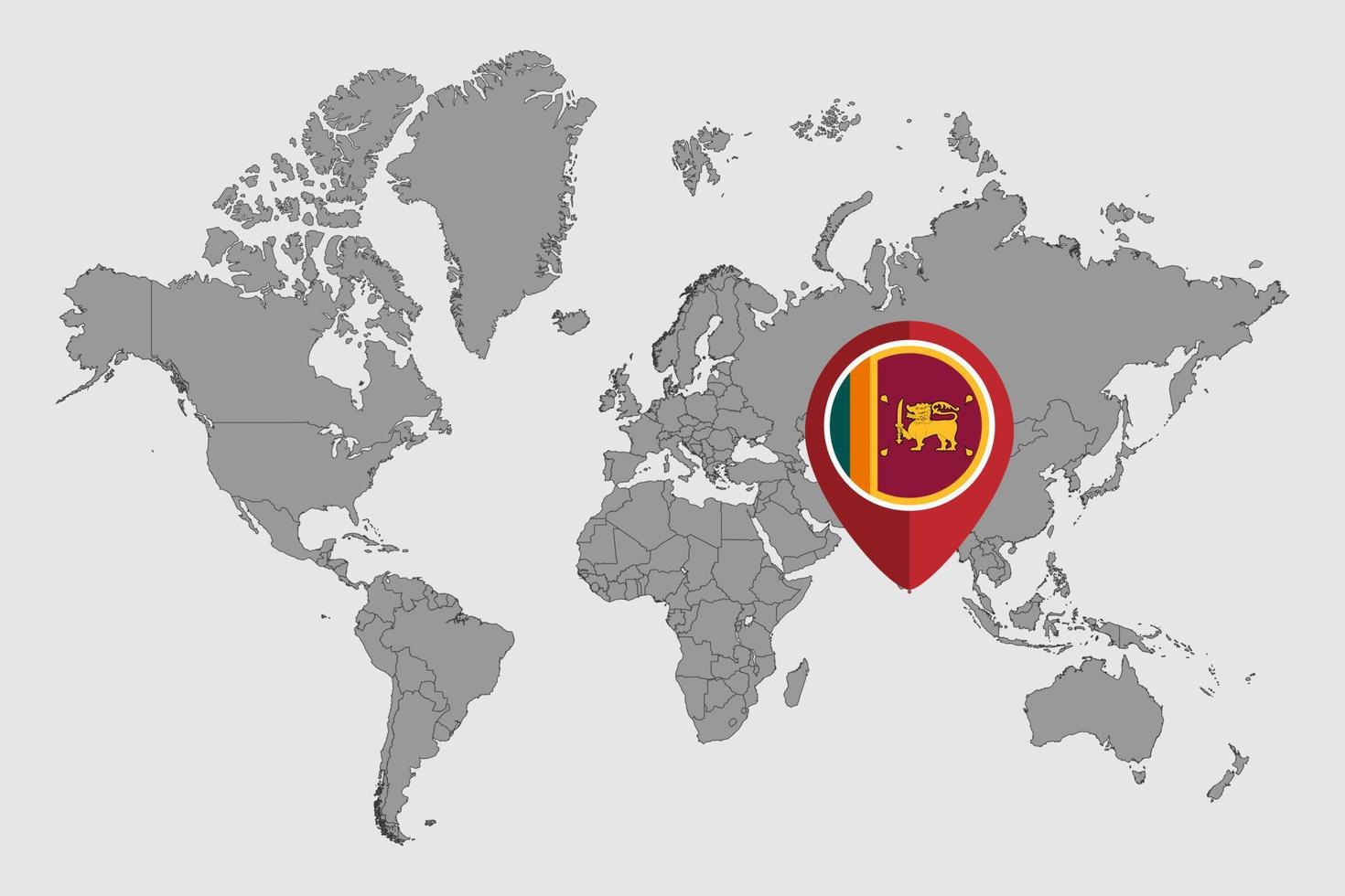 pin mapa con la bandera de sri lanka en el mapa mundial. ilustración vectorial vector