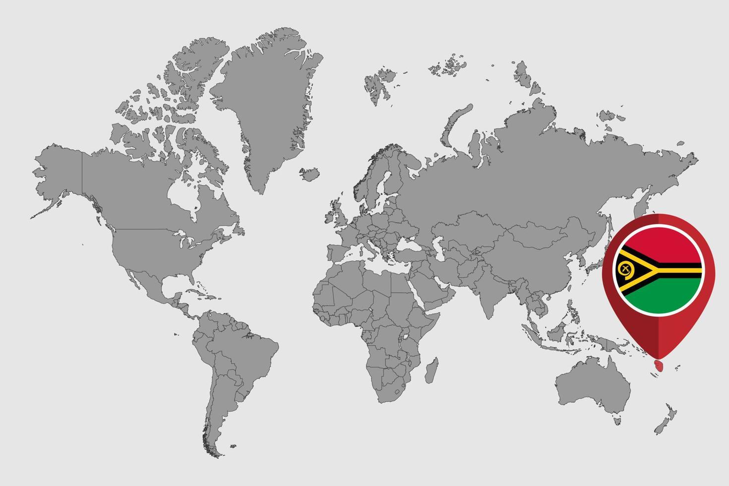 pin mapa con bandera de vanuatu en el mapa mundial. ilustración vectorial vector