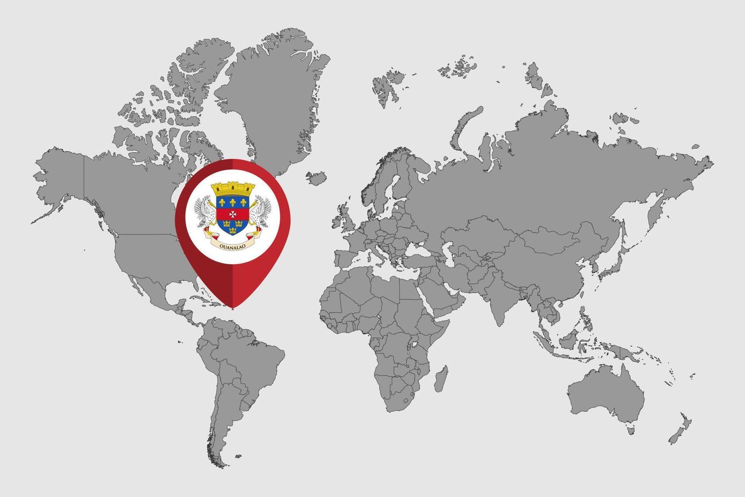 Pin map with Saint Barthelemy flag on world map. Vector illustration.