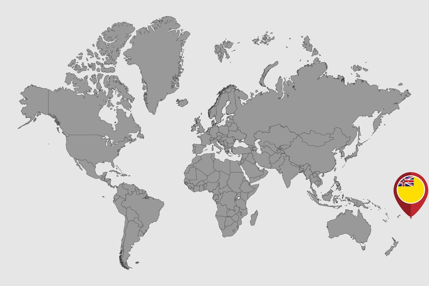 Pin map with Niue flag on world map. Vector illustration.