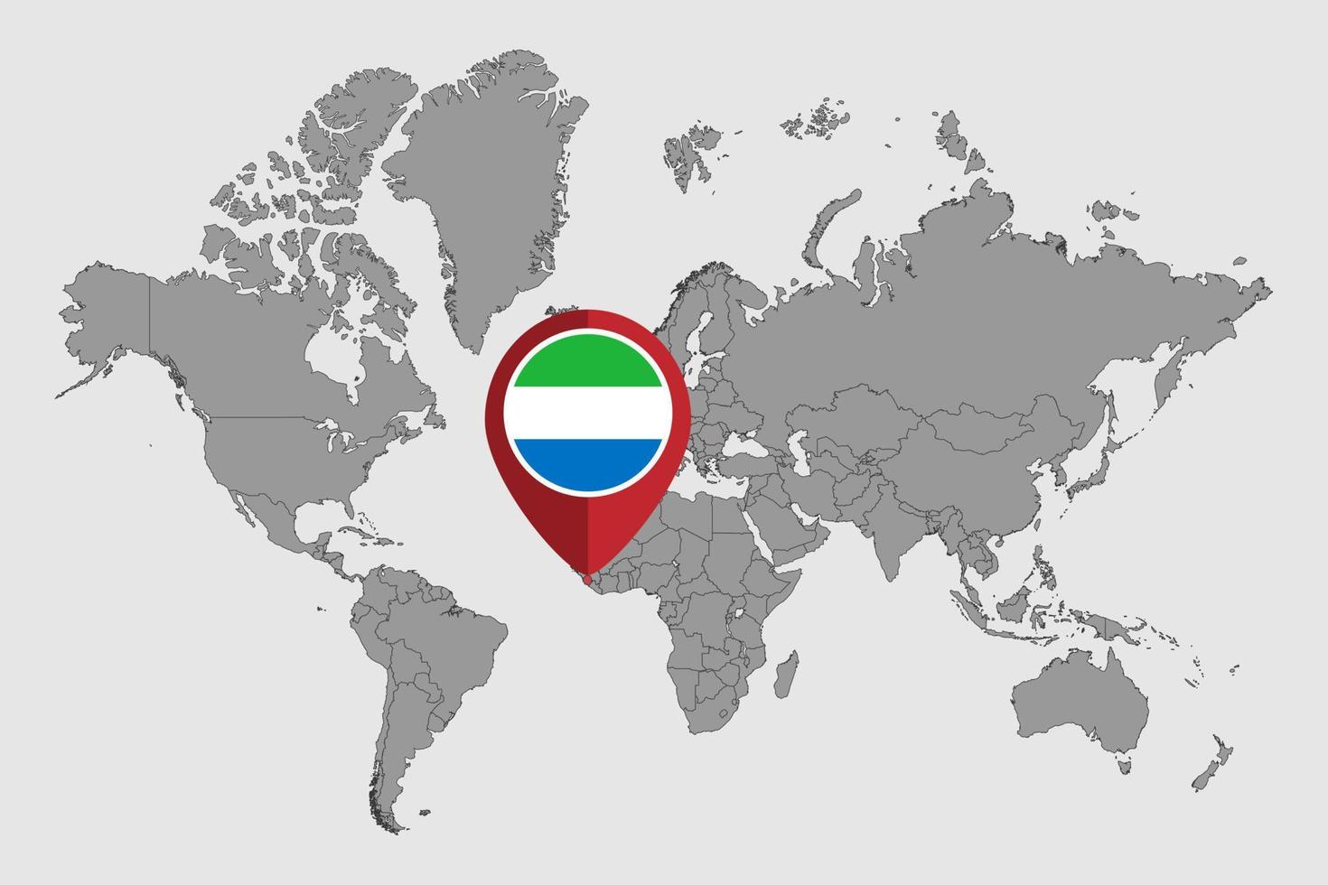 Pin map with Sierra Leone flag on world map. Vector illustration.