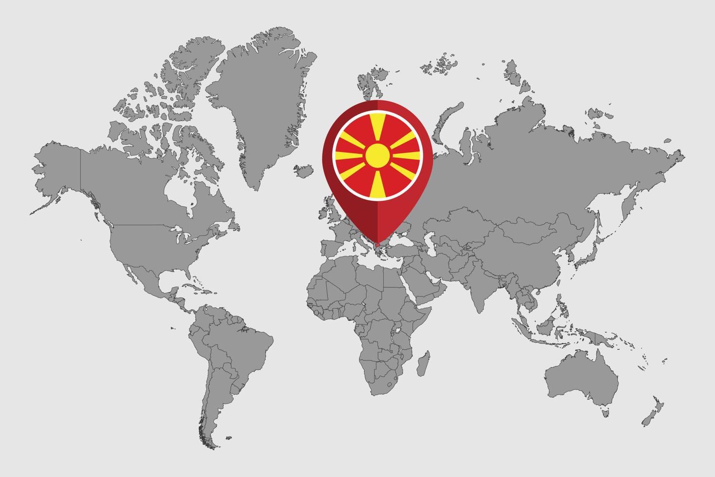 pin mapa con la bandera de macedonia del norte en el mapa mundial. ilustración vectorial vector