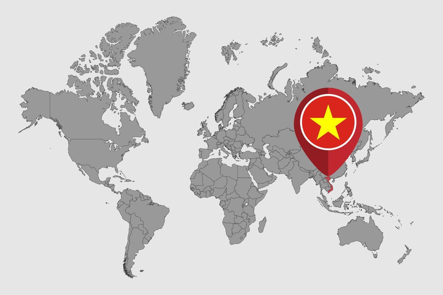 Pin map with Vietnam flag on world map. Vector illustration.