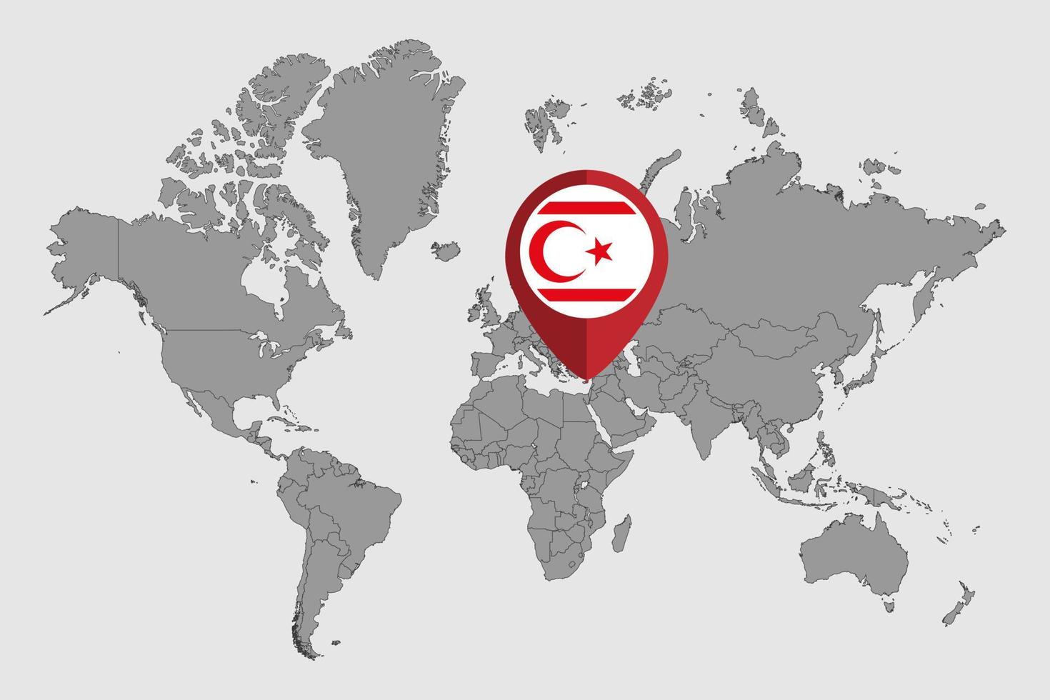 mapa de alfileres con la bandera del norte de chipre en el mapa mundial. ilustración vectorial vector