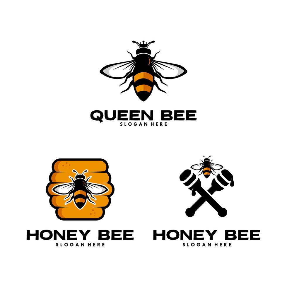 conjunto de diseño de logotipo de abeja reina y abeja melífera vector