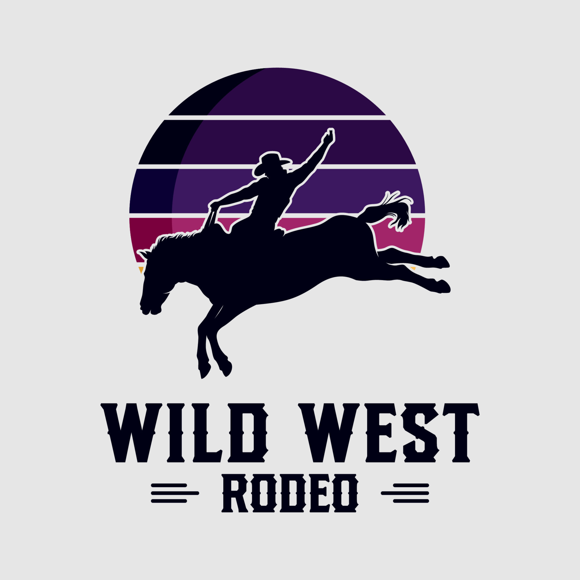 Rodeo cowboy riding wild horse on a wooden sign, vector 11223551 Vector