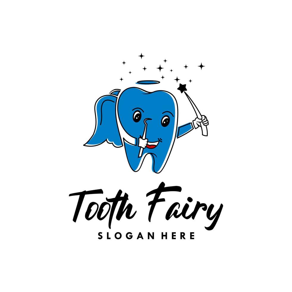 smiling cartoon character of tooth fairy logo design vector