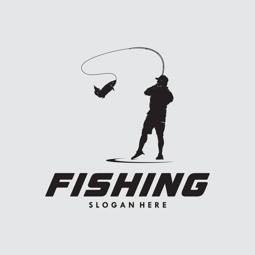 Silhouette fishing on white background logo design vector