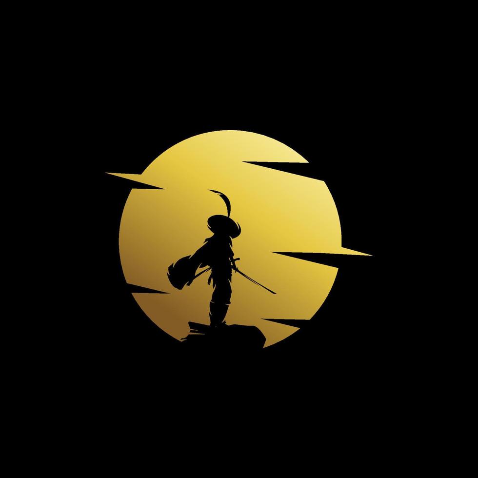 Samurai moon logo design illustration vector