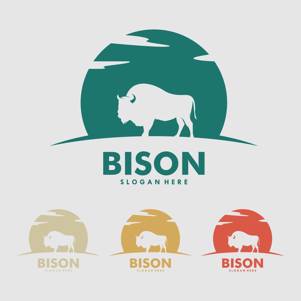 gran concepto de diseño de logotipo plano simple de bisonte salvaje vector