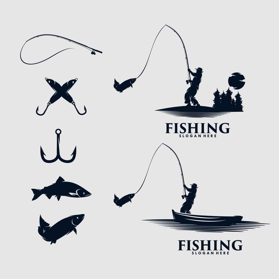 set of fishing logo design vector