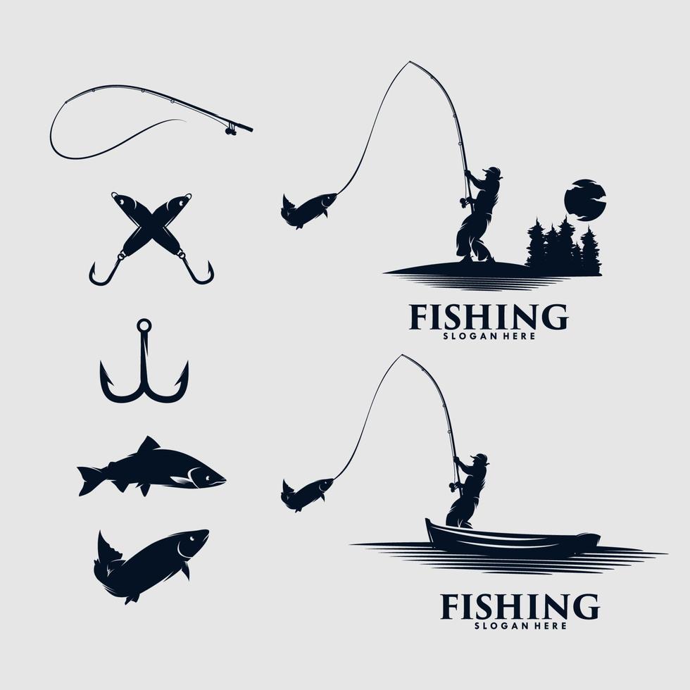 conjunto de diseño de logotipo de pesca vector