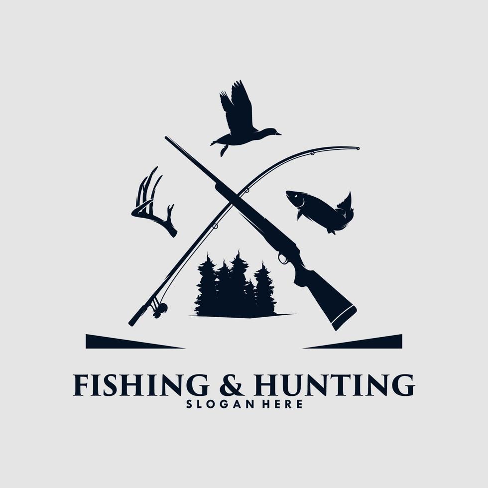 Hunting and Fishing logo design template vector