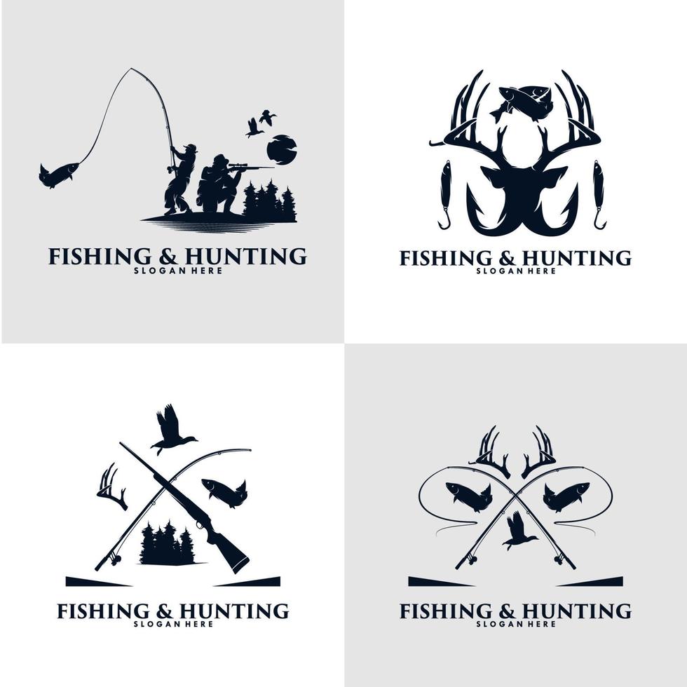 conjunto de diseño de logotipo de caza y pesca vector