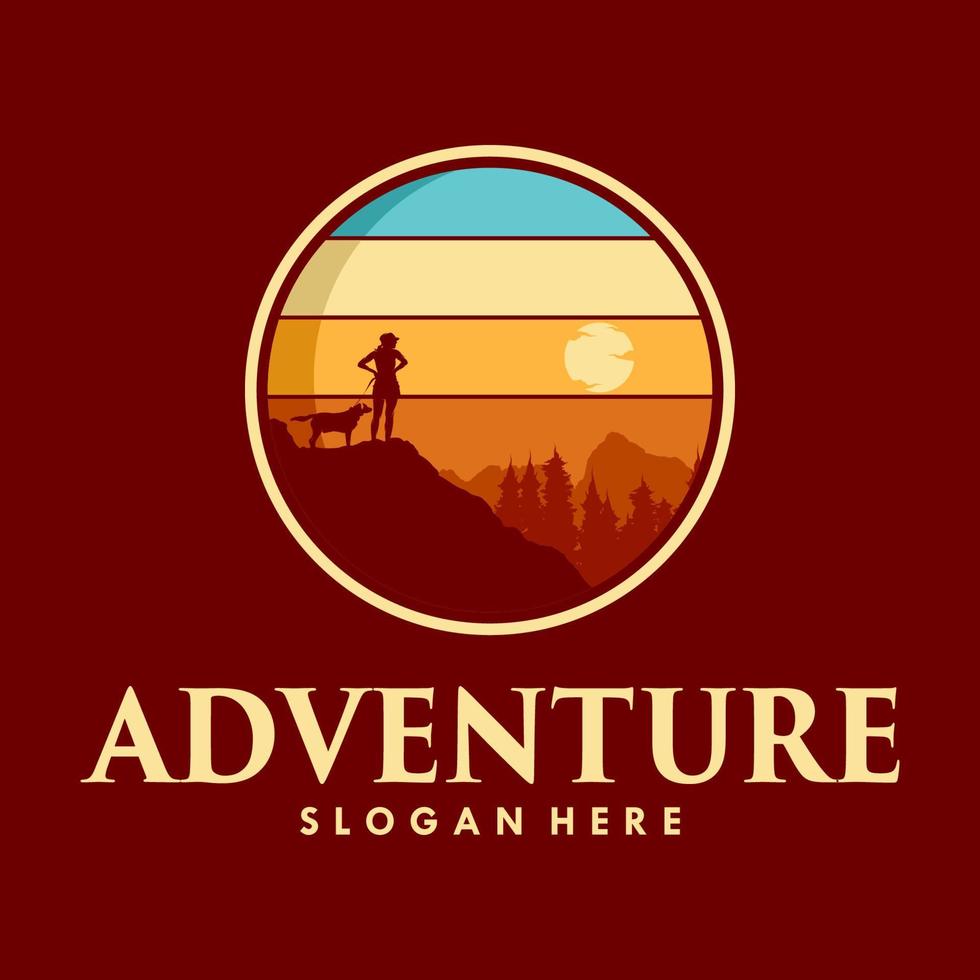 Adventure girl mountain logo design vector