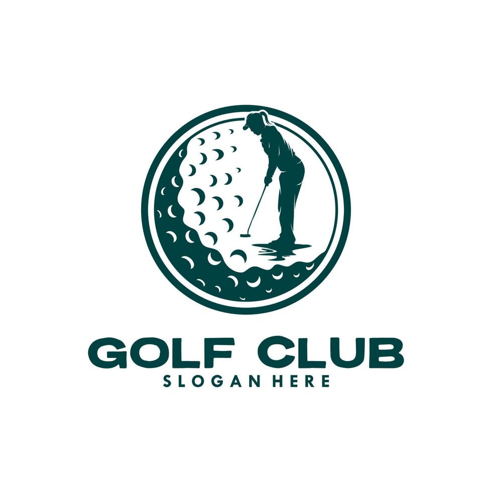 woman golf club logo template design vector