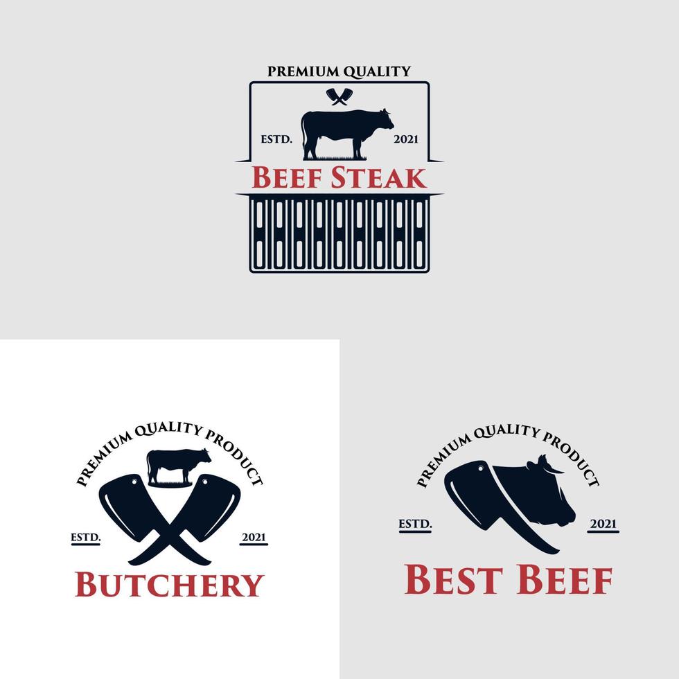 concepto de logotipo de restaurante de barbacoa con un vector premium de carne de res