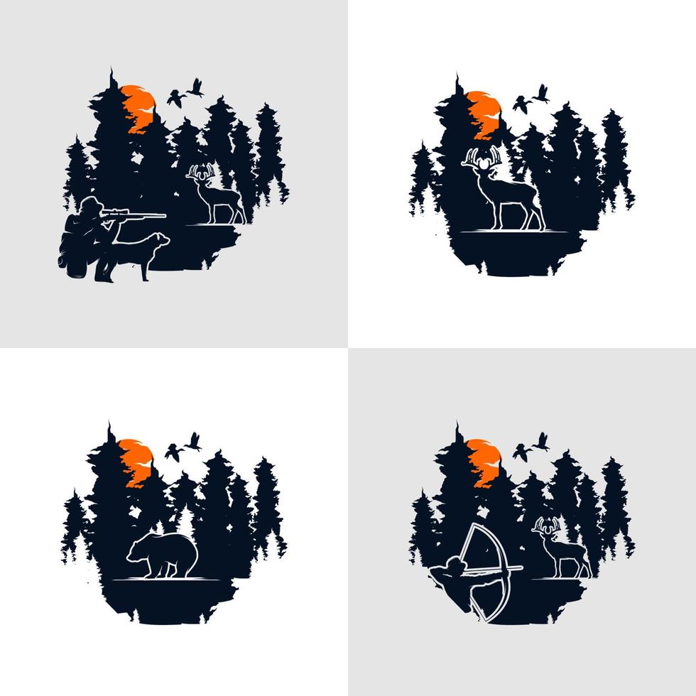 Collection of hunting duck, bear and deer hunt logo design vector