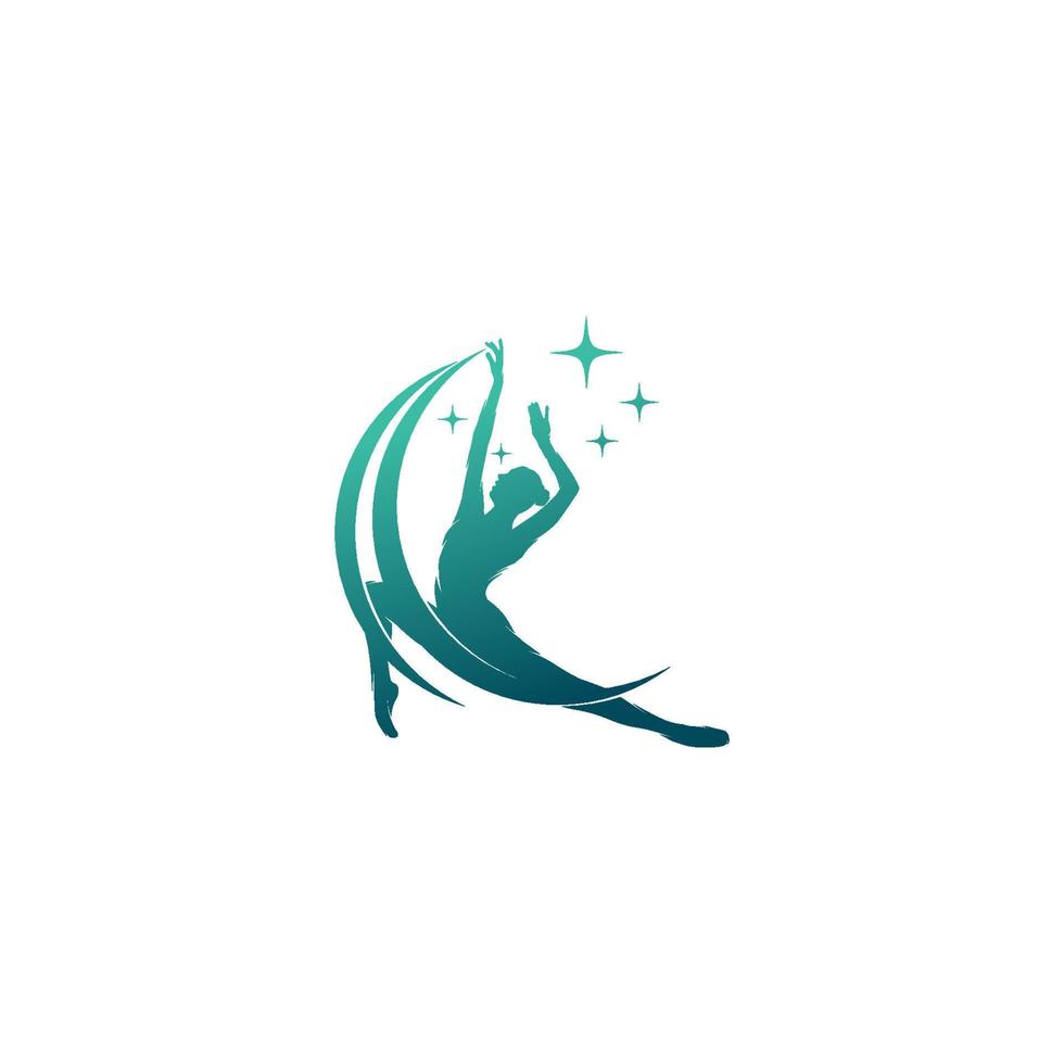 Young gymnast woman dance with ribbon logo vector