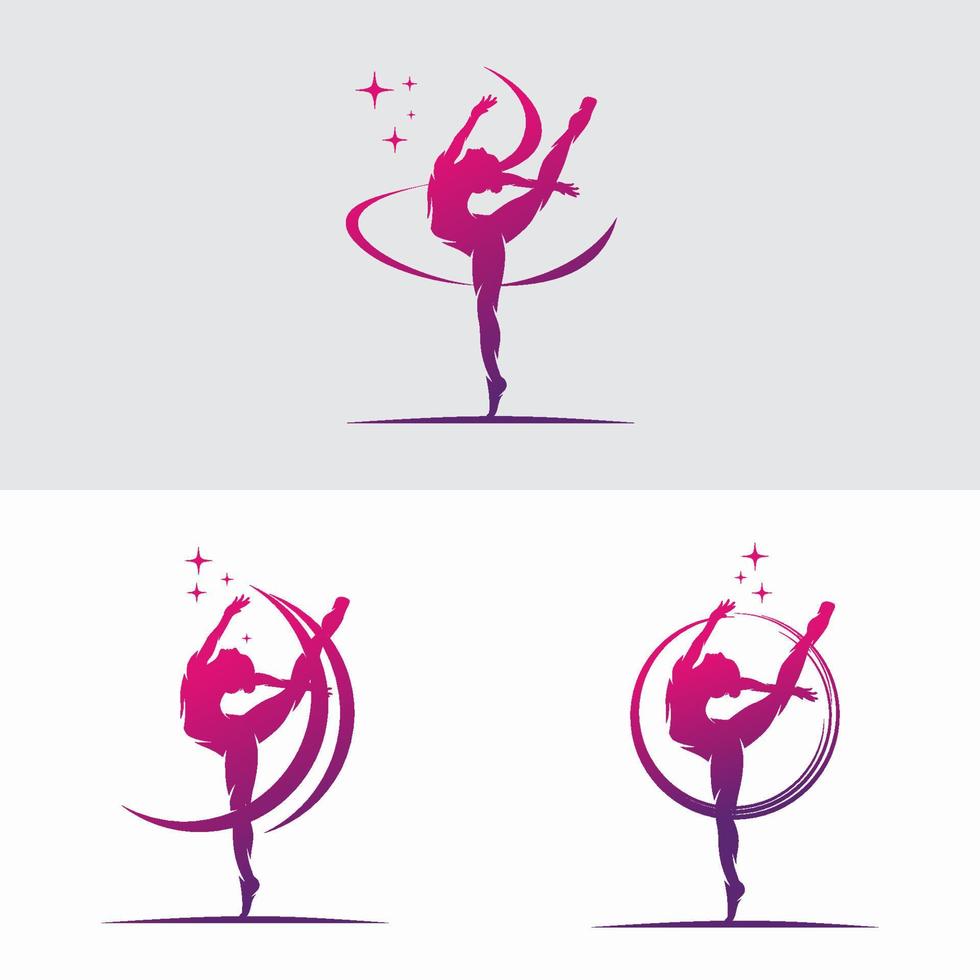 Young gymnast woman dance with ribbon logo vector