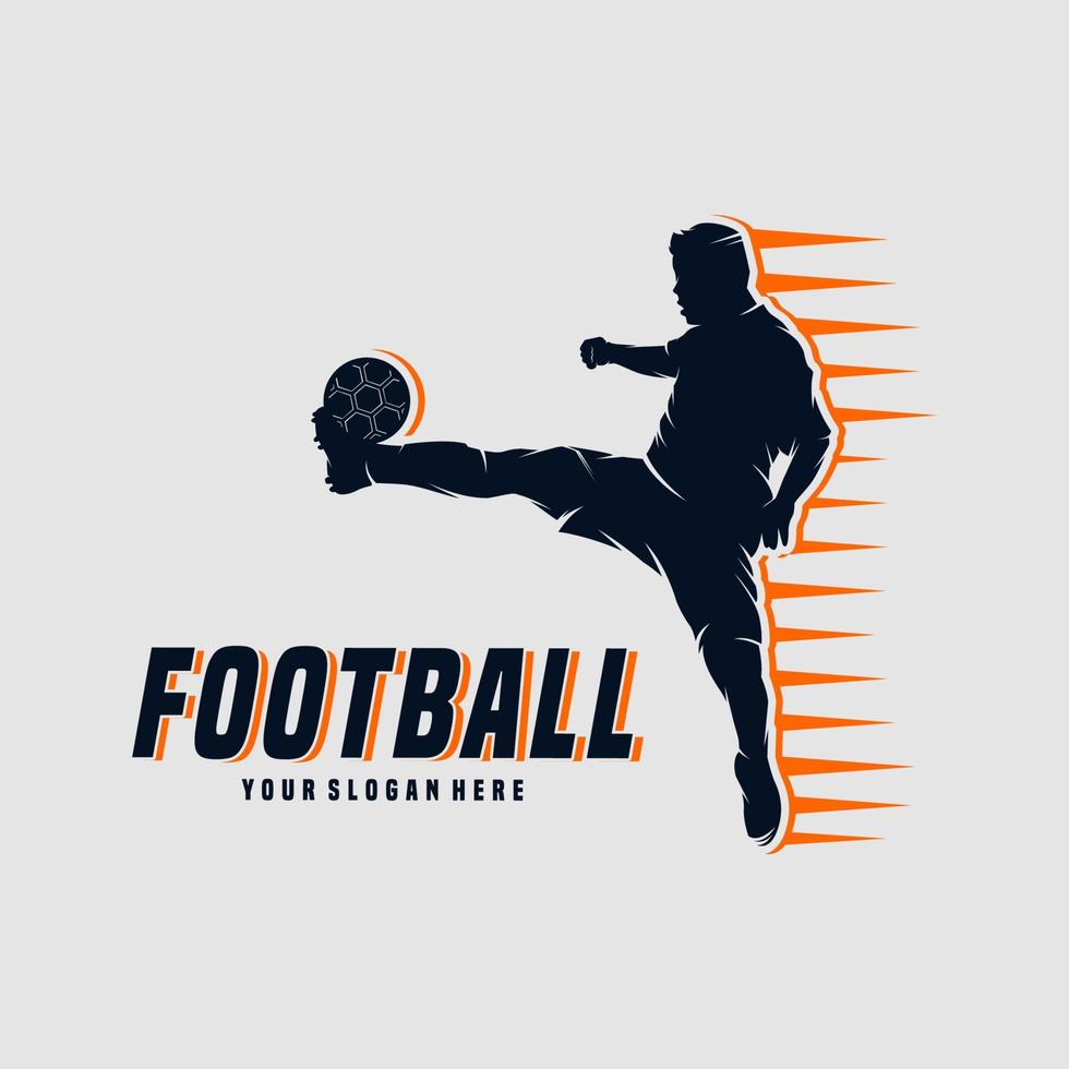 diseño de logotipo de hombre de jugador de fútbol y fútbol vector