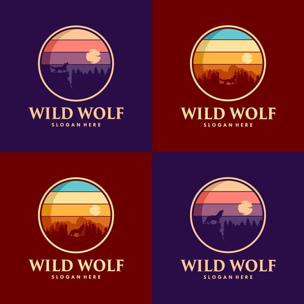 conjunto de vector de stock de logotipo vintage de lobo salvaje