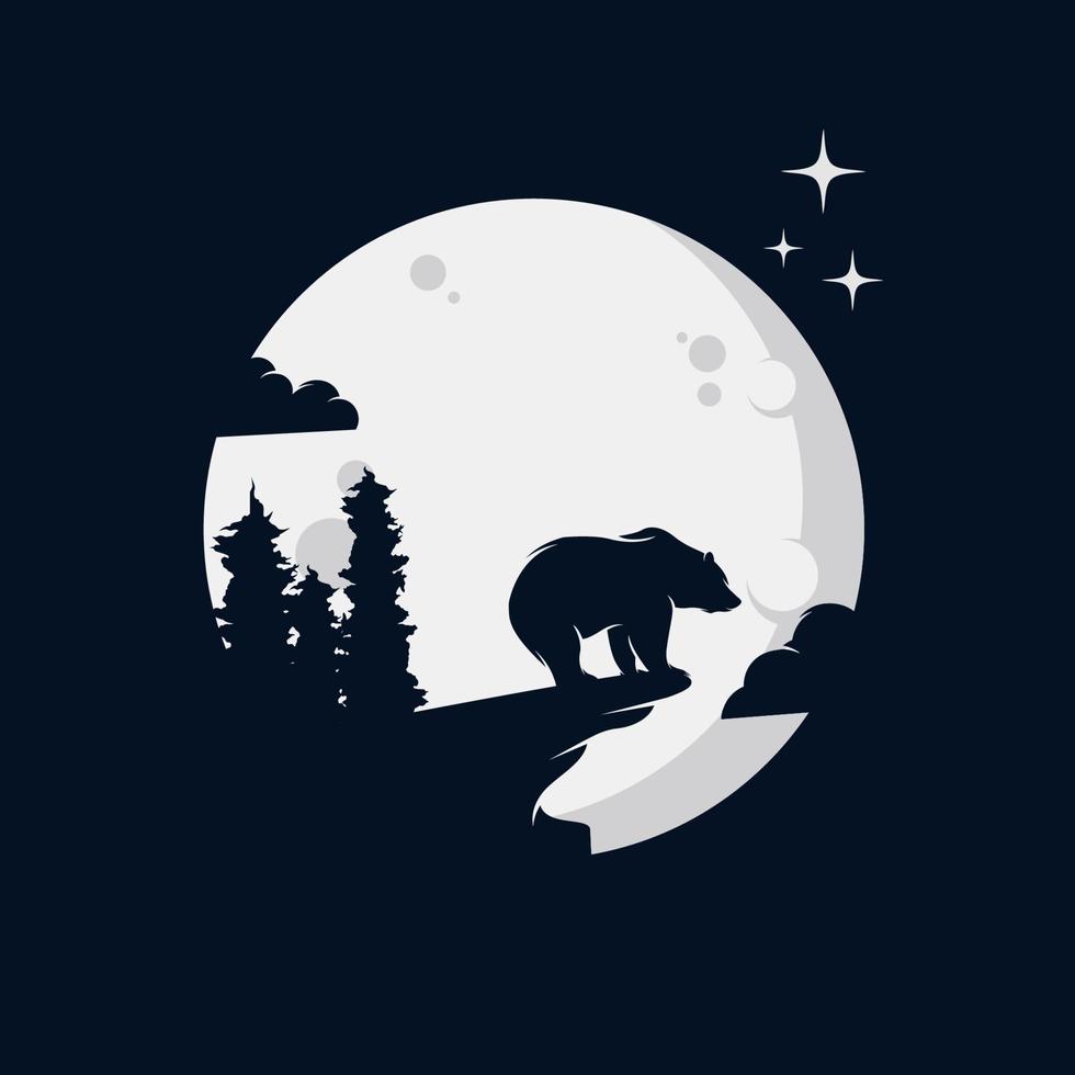 Vector illustration of wild bear in the moon logo design