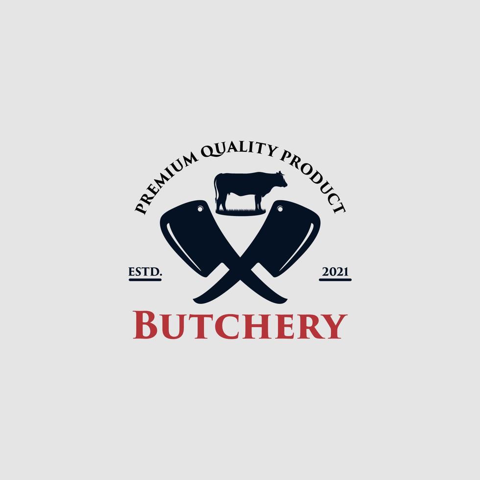 concepto de logotipo de restaurante de barbacoa con un vector premium de carne de res