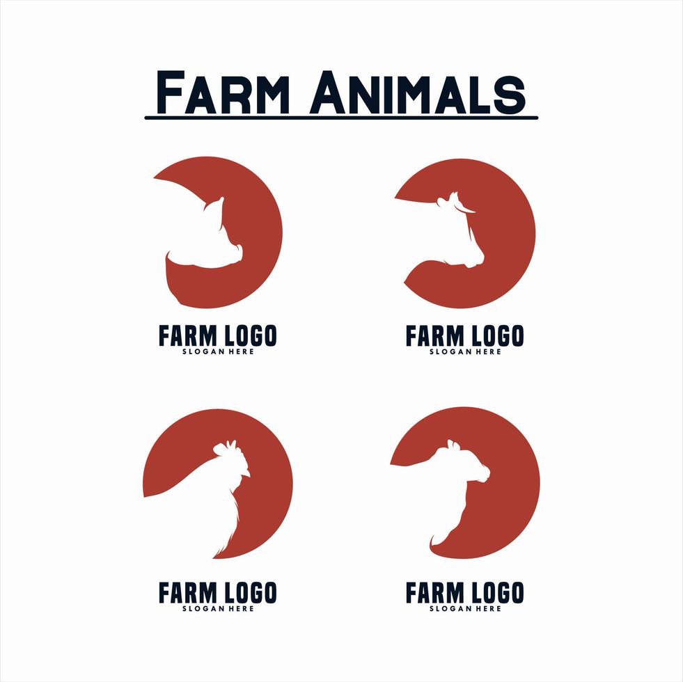 set of farm head animals logo design vector
