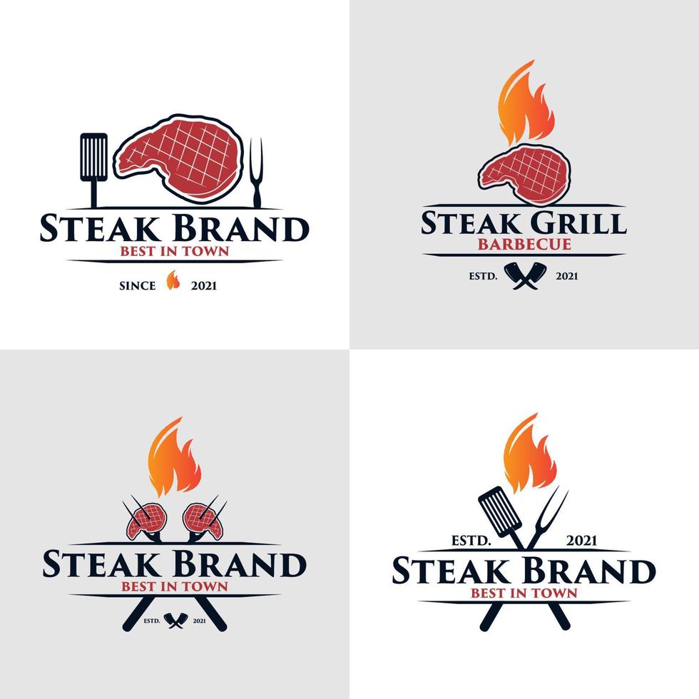 conjunto de vector premium de logotipo de parrilla de barbacoa