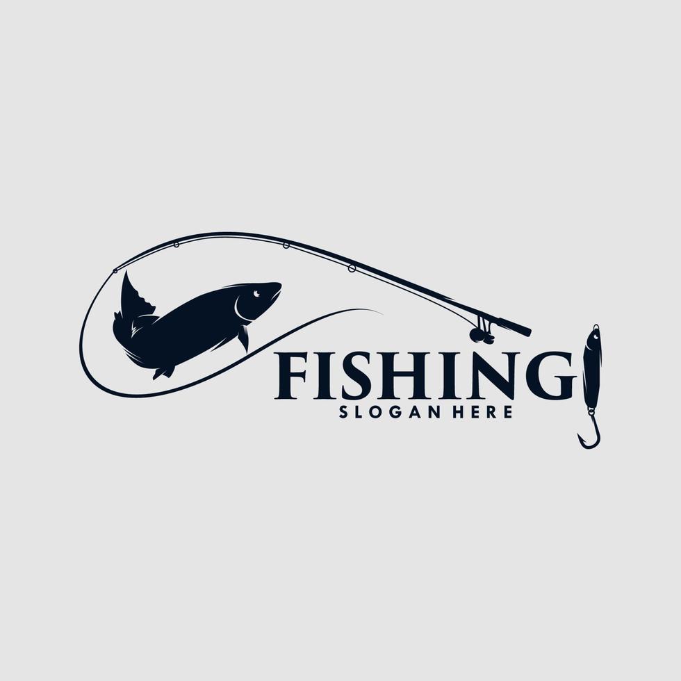 vector fishing fish with fishing rod and bait fish logo design