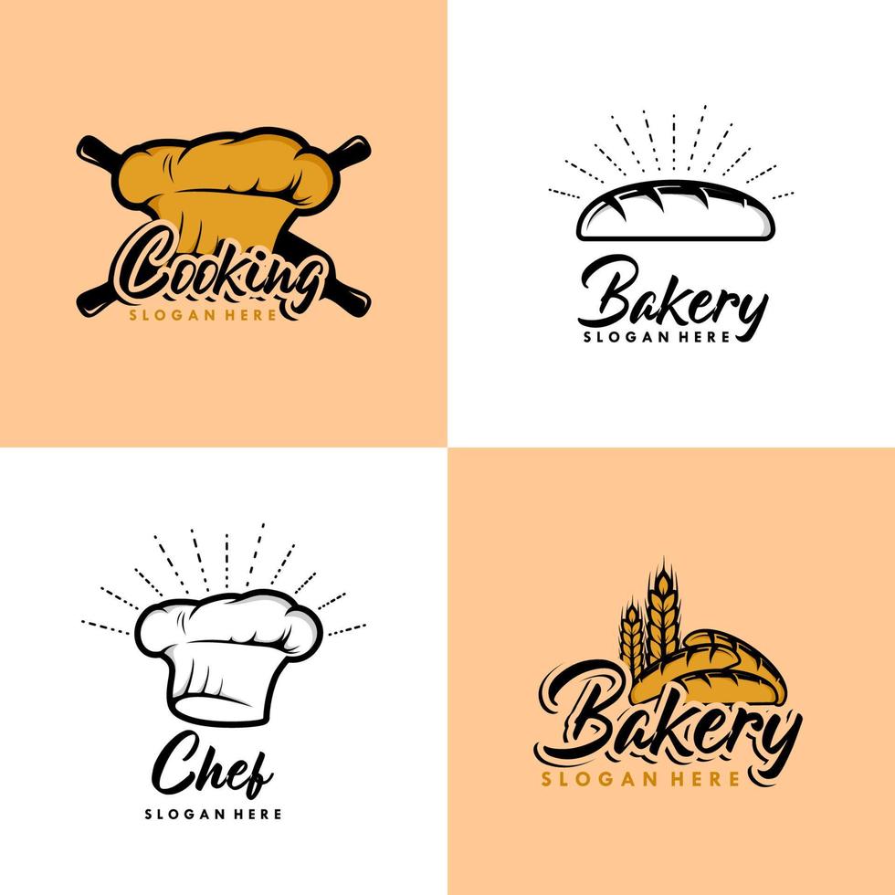 una colección de plantillas de diseño de logo de panadería, cocina y chef vector