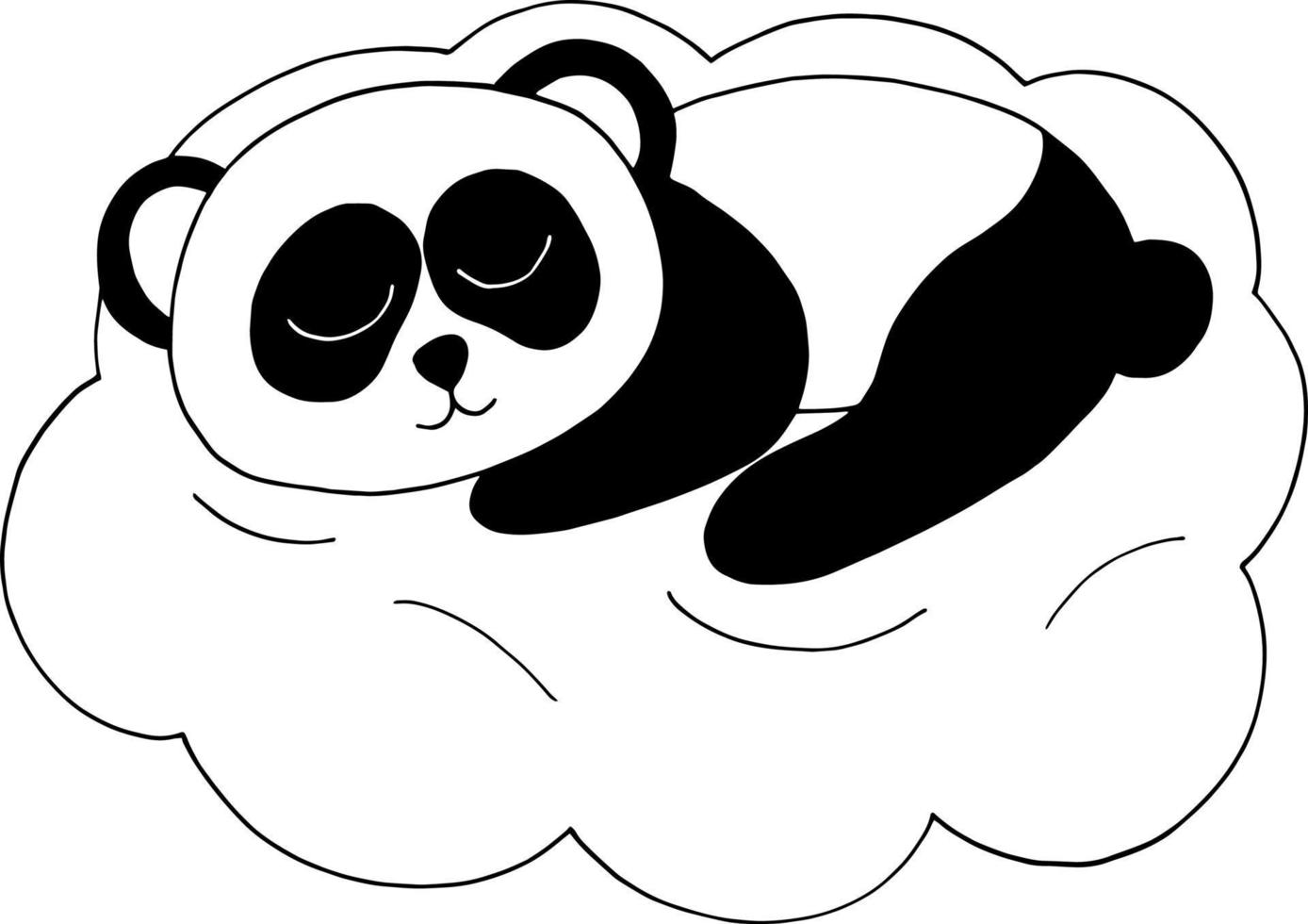 panda sleeping icon. hand drawn doodle style. vector, minimalism, monochrome. nursery animal, cute decor for kids room. newborn, sticker, poster card vector