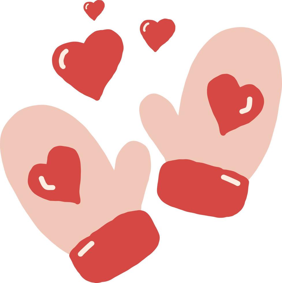 mitten with hearts. hand drawn doodle. , cartoon, minimalism. card