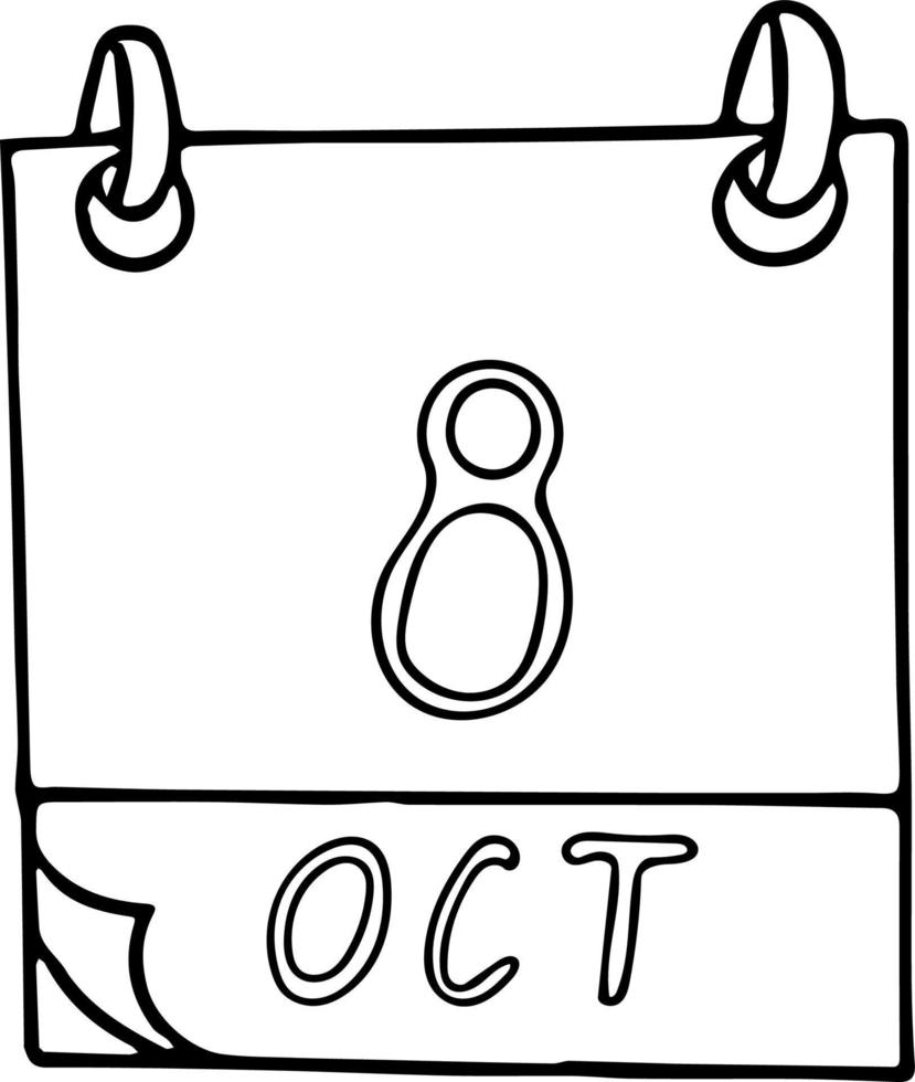 calendar hand drawn in doodle style. October 8. World Sight Day, date. icon, sticker element for design. planning, business holiday vector