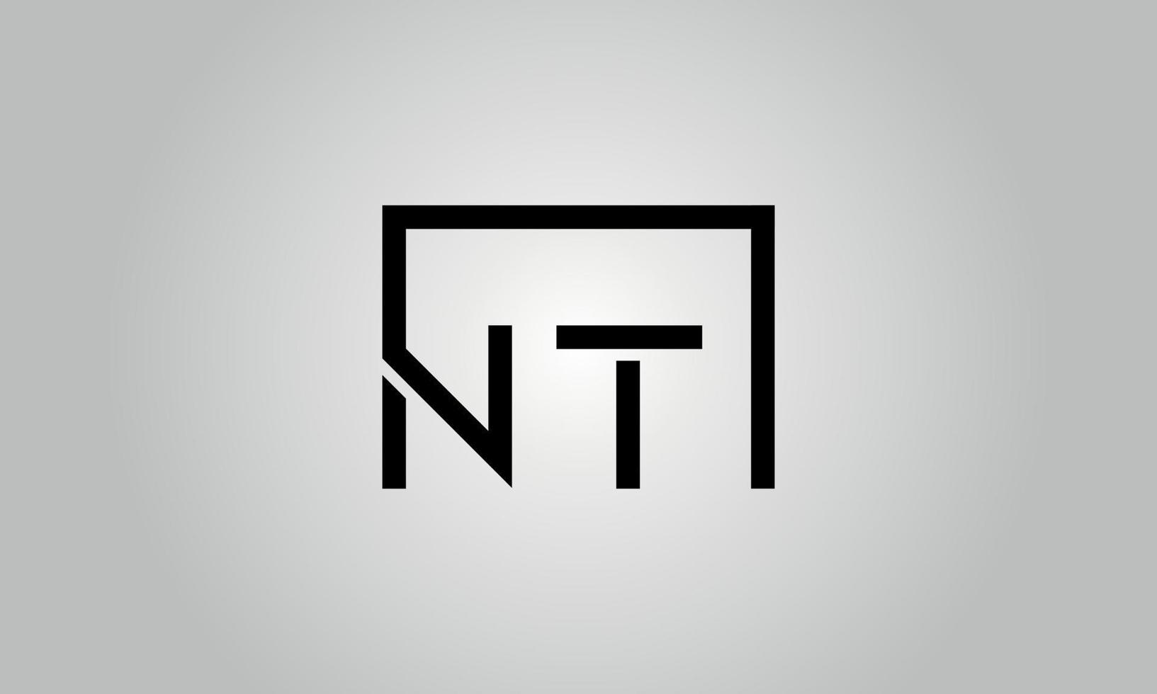 Letter NT logo design. NT logo with square shape in black colors vector free vector template.