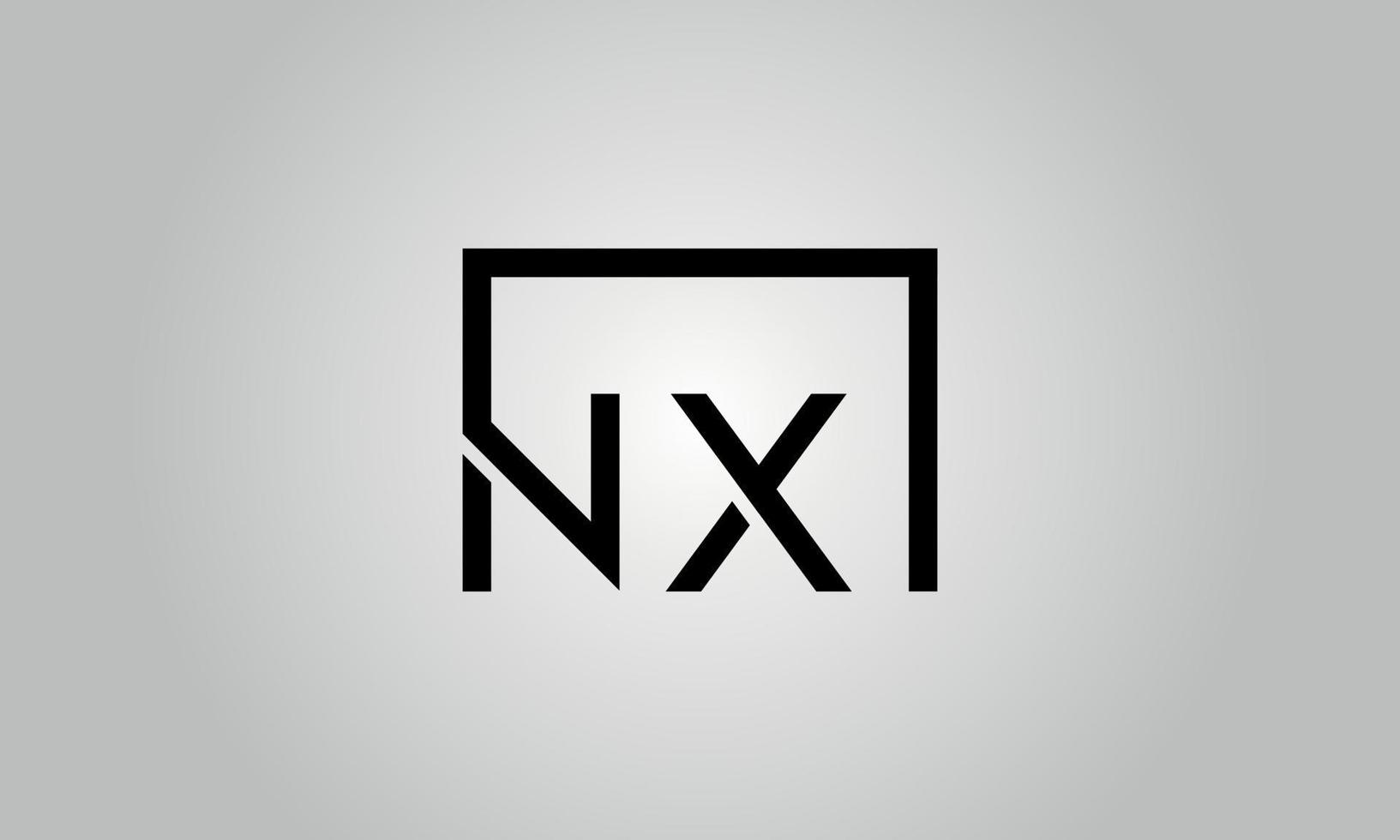 Letter NX logo design. NX logo with square shape in black colors vector free vector template.