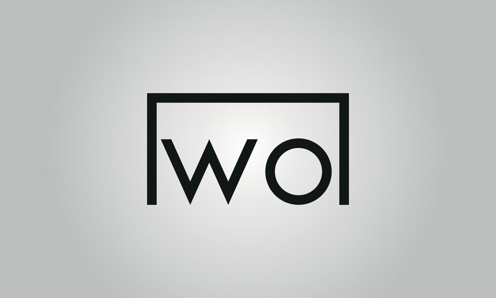 Letter WO logo design. WO logo with square shape in black colors vector free vector template.