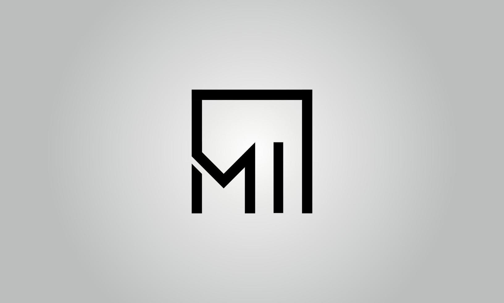 Letter MI logo design. MI logo with square shape in black colors vector free vector template.