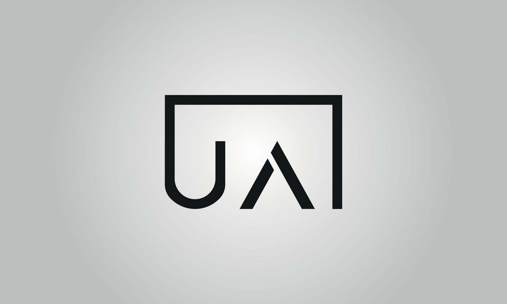 Letter UA logo design. UA logo with square shape in black colors vector free vector template.