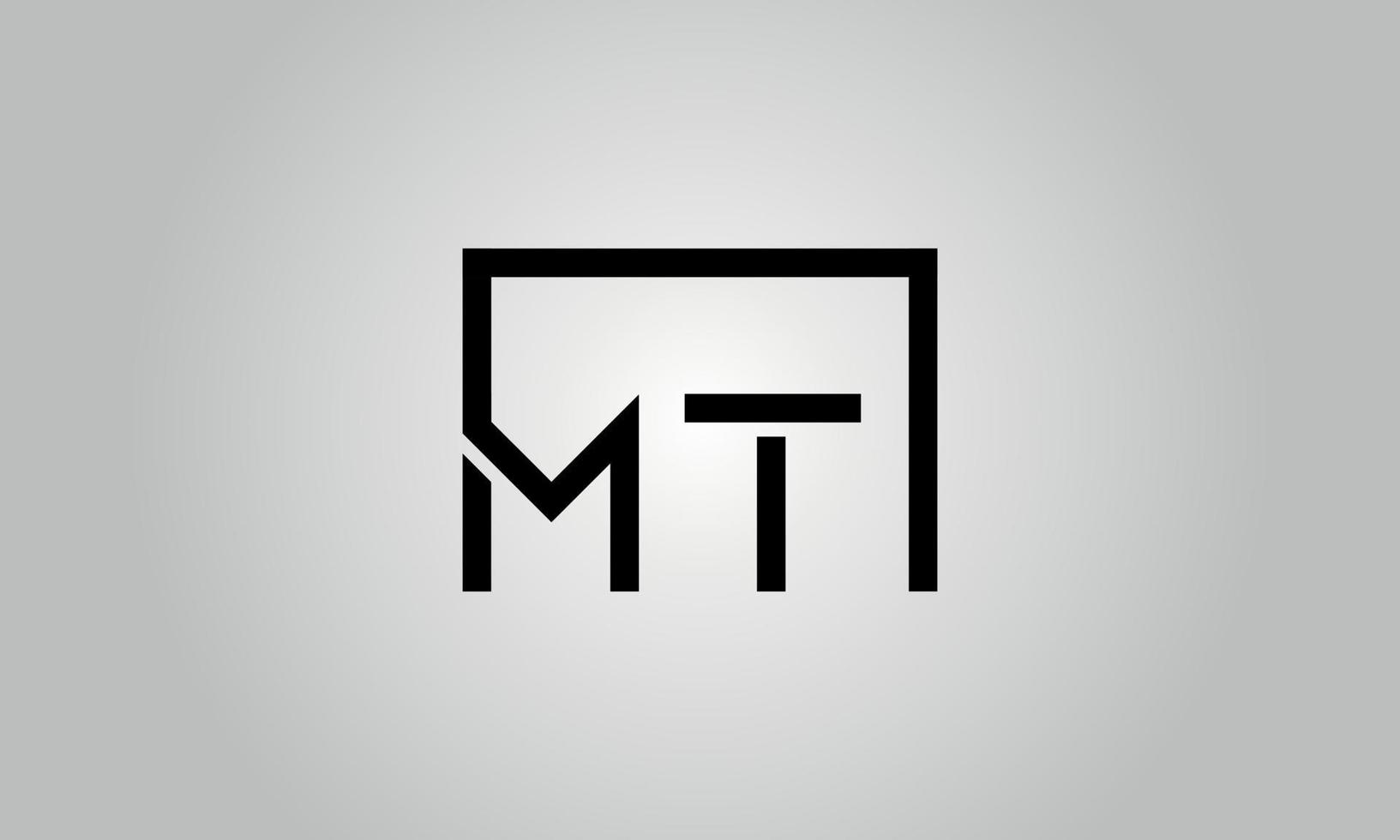 diseño del logotipo de la letra mt. mt logo con forma cuadrada en colores negros vector plantilla de vector libre.