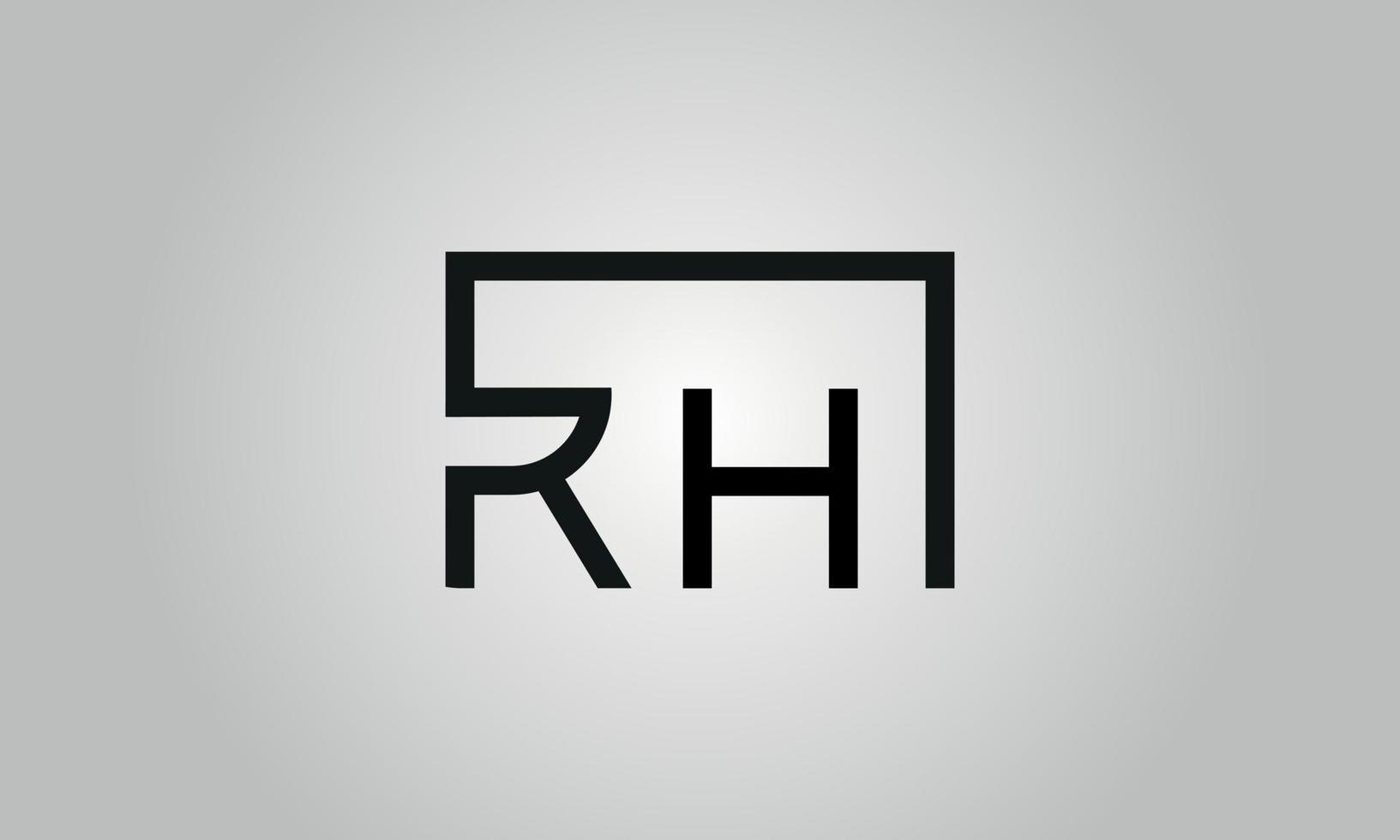 Letter RH logo design. RH logo with square shape in black colors vector free vector template.