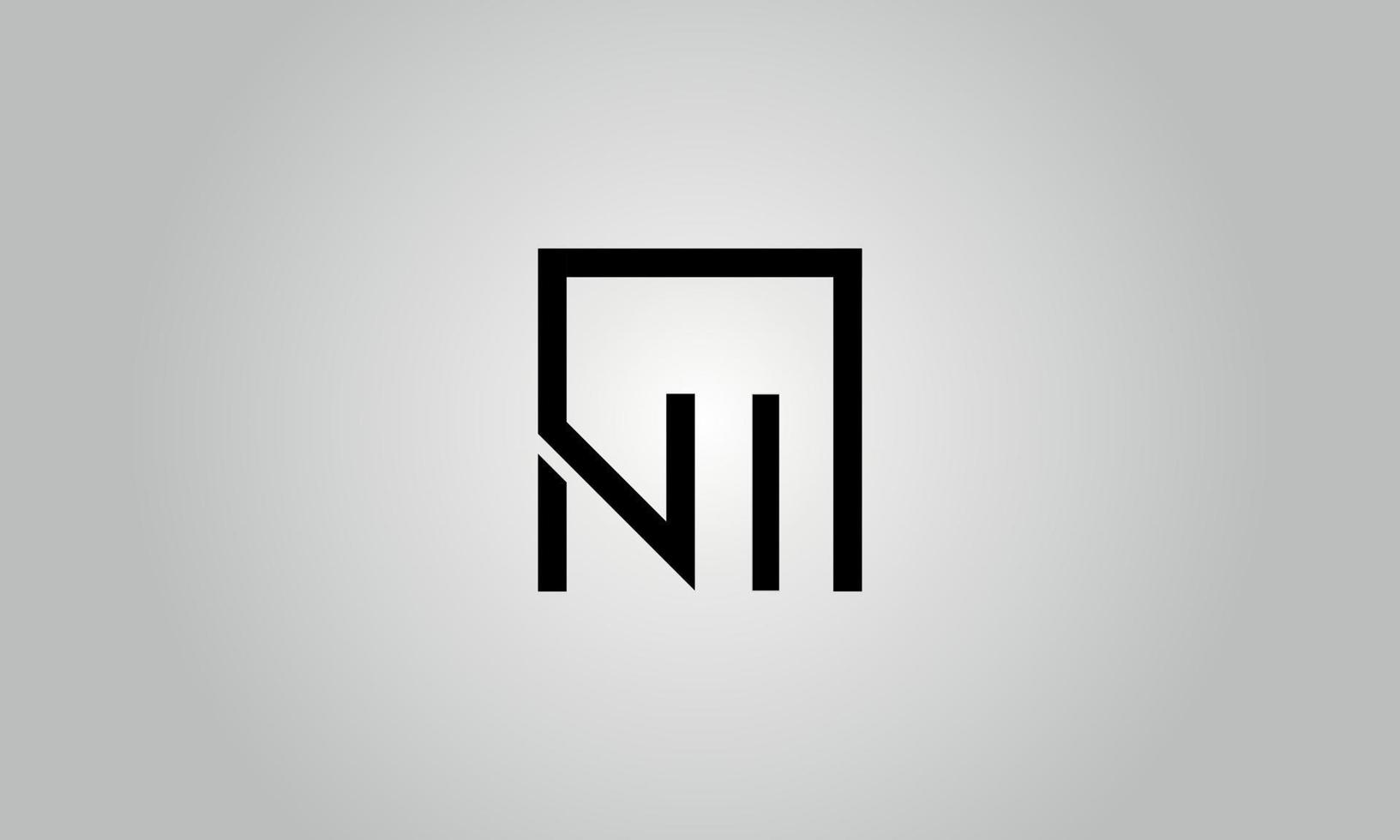 Letter NI logo design. NI logo with square shape in black colors vector free vector template.