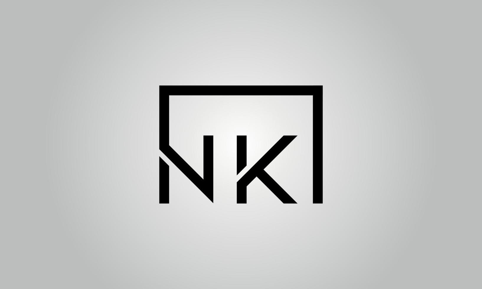 Letter NK logo design. NK logo with square shape in black colors vector free vector template.