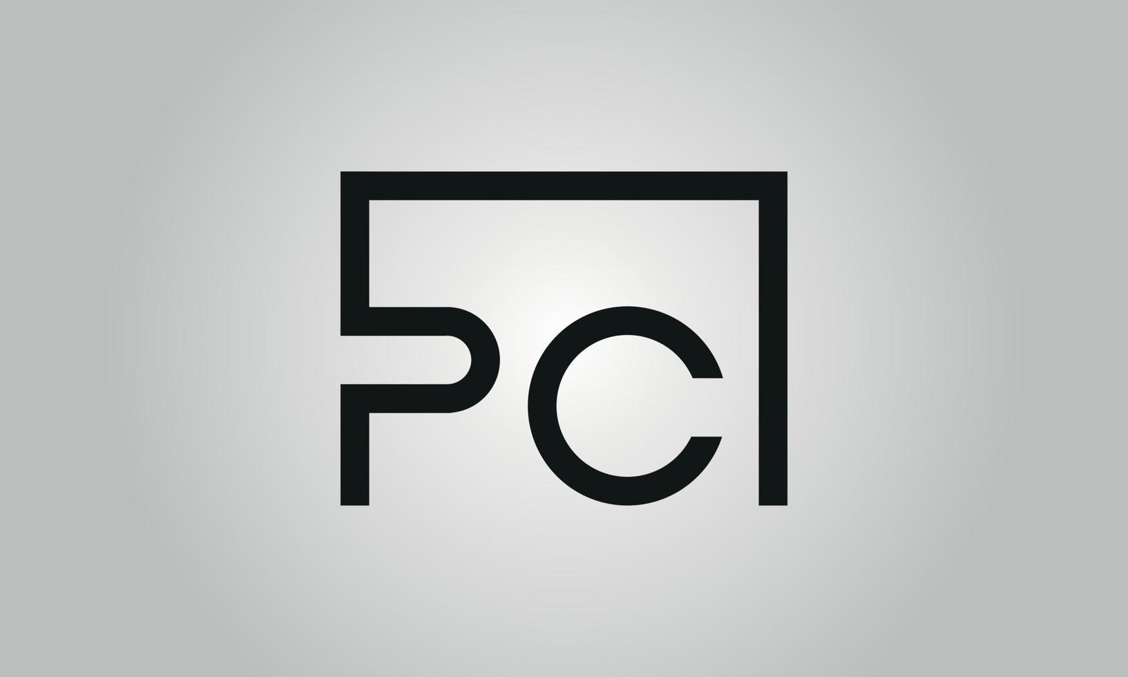 diseño del logotipo de pc con letras. logotipo de pc con forma cuadrada en colores negros vector plantilla de vector libre.