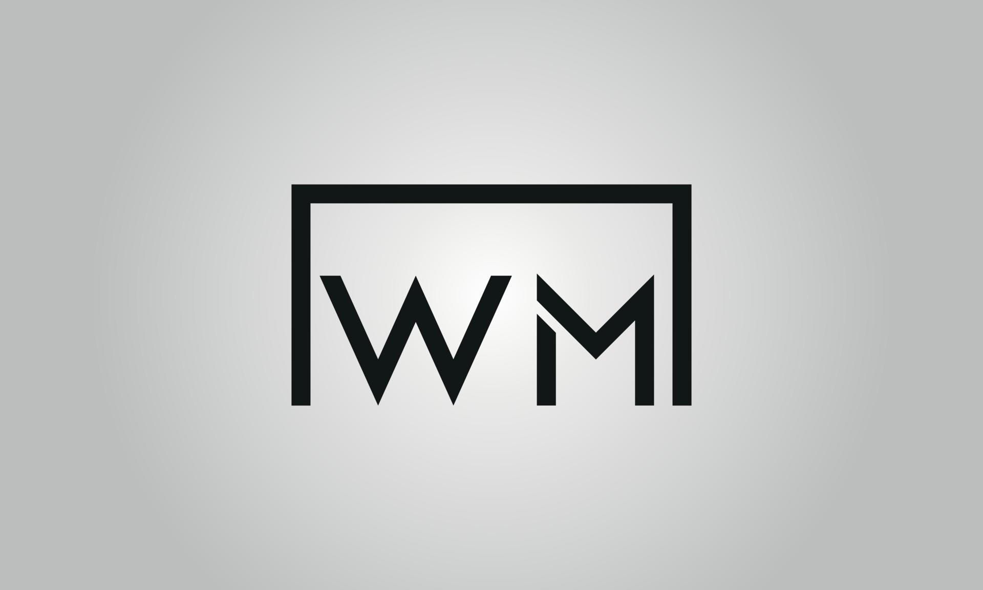 Letter WM logo design. WM logo with square shape in black colors vector