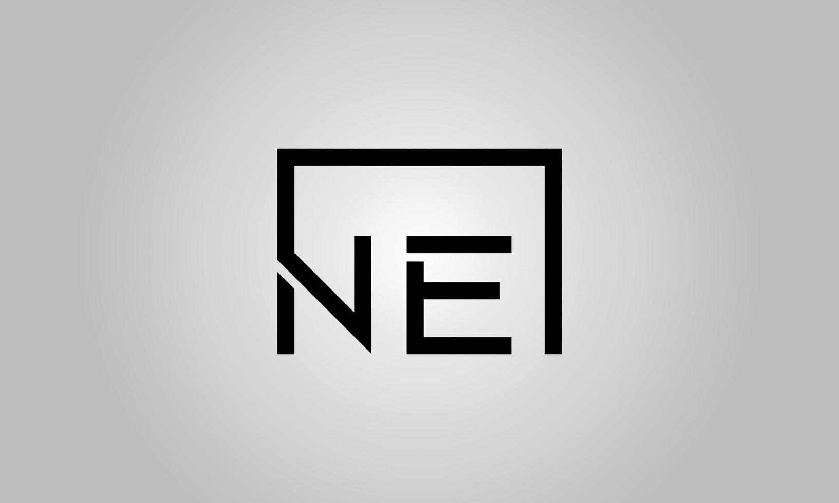 Letter NE logo design. NE logo with square shape in black colors vector free vector template.