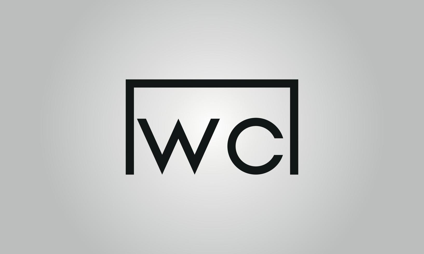 Letter WC logo design. WC logo with square shape in black colors vector free vector template.